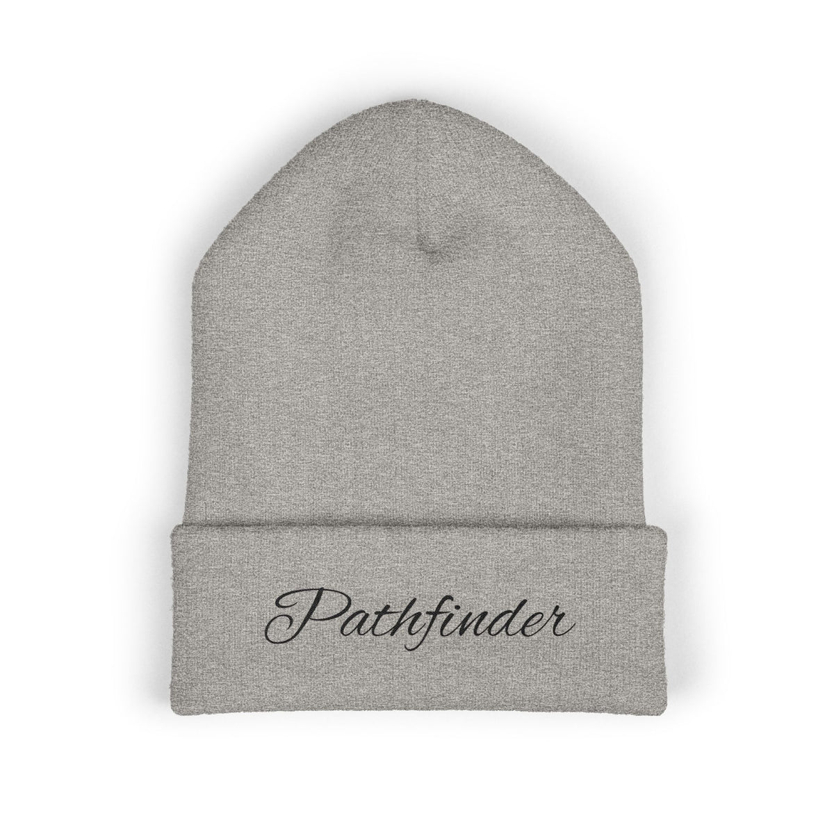Pathfinder Embroidered Cuffed Beanie — Cozy Script Knit Hat for Outdoor Adventure, Travel & Everyday Wear