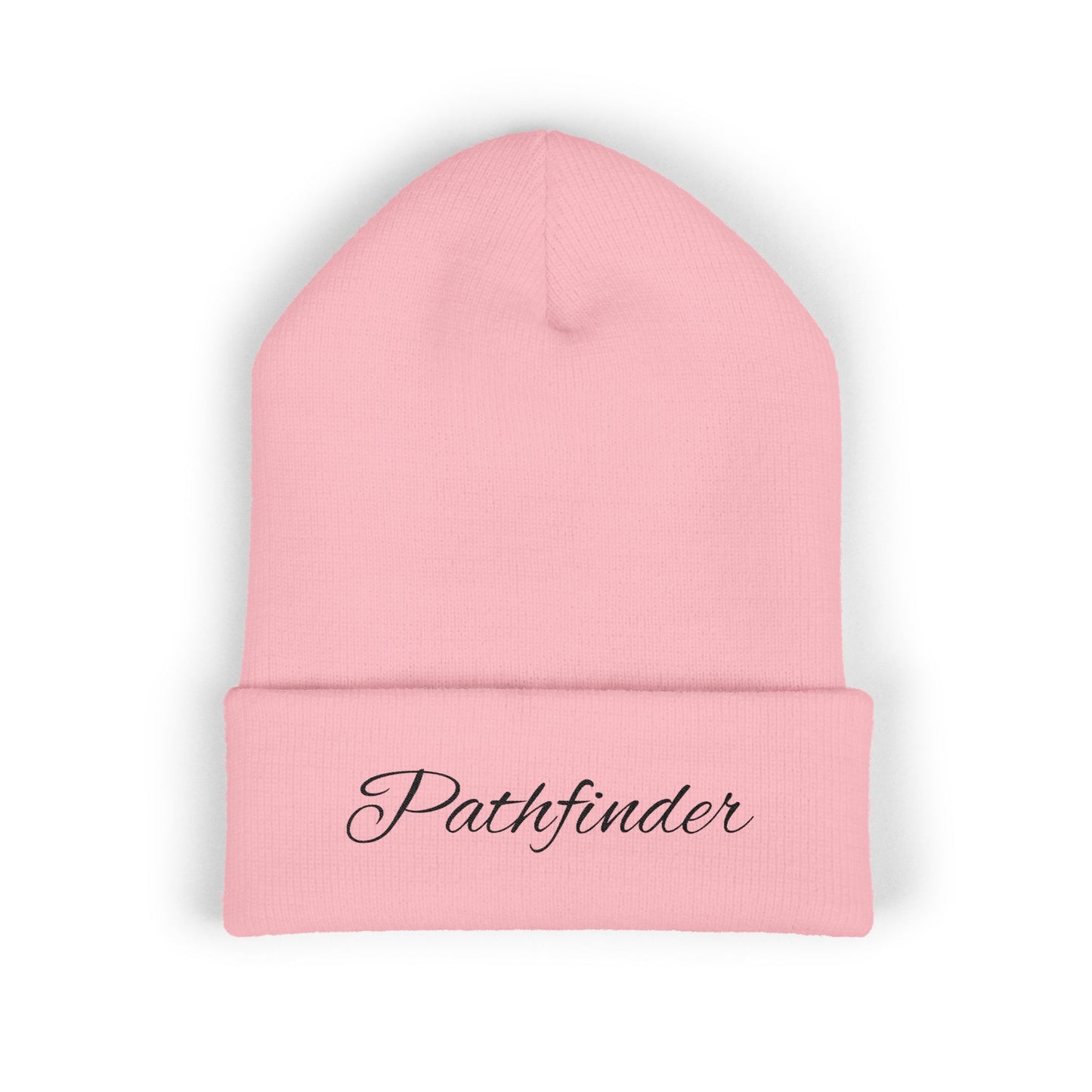 Pathfinder Embroidered Cuffed Beanie — Cozy Script Knit Hat for Outdoor Adventure, Travel & Everyday Wear